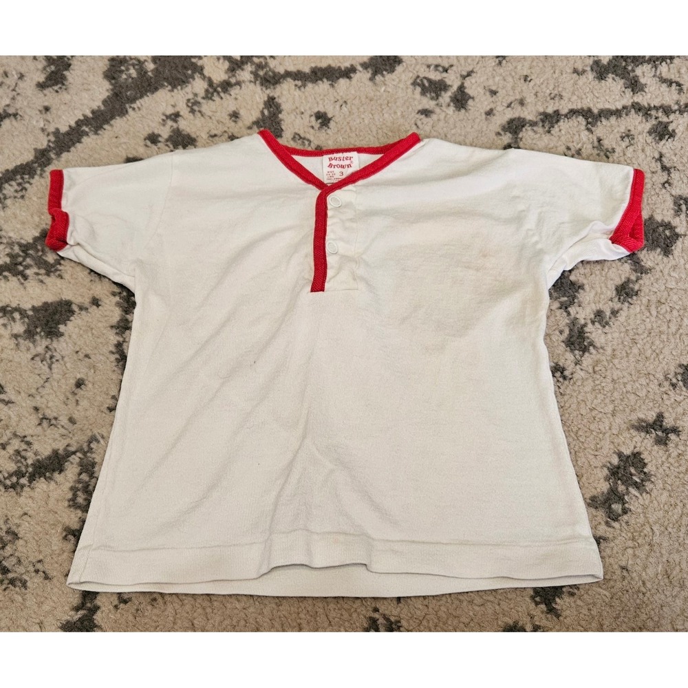 Vintage 1970s White With Red Trim Tshirt Buster Brown 3T